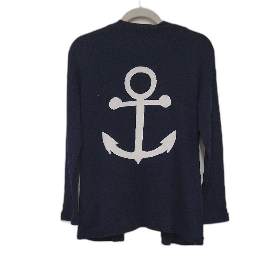 Talbots Dark Blue Cardigan with White Anchor